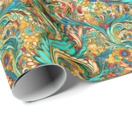 Papel De Presente Padrão 3 do Abstrato da ventoinha do Ouro da Paisl