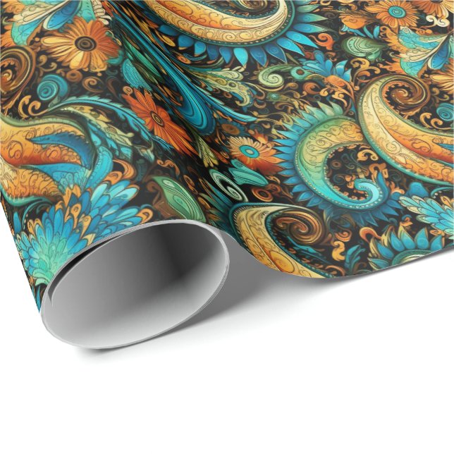 Papel De Presente Padrão 7 do Abstrato da ventoinha do Ouro (Ponta do rolo)