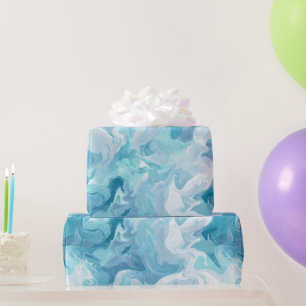 Papel De Presente Padrão abstrato azul aqua do oceano fluido branco