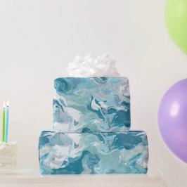 Papel De Presente Padrão abstrato azul aqua do oceano fluido branco
