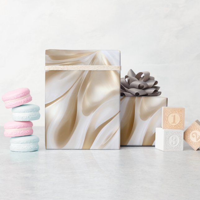 Papel De Presente Padrão Abstrato Branco Brilho Pérola Dourada Elega (Chá de bebê)