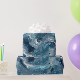 Papel De Presente Padrão Abstrato Branco Fluxo Azul Profundo Oceano