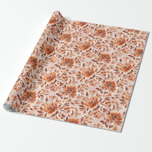 Papel De Presente Padrão Abstrato de Aquarela Floral em Cores de Out