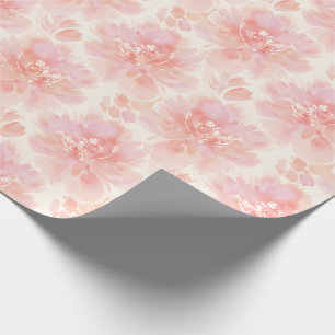 Papel De Presente Padrão Abstrato de Aquarela Floral em Pêssego e Ro