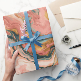 Papel De Presente Padrão Abstrato de Fluxo de Água Coral Fluido Pêss