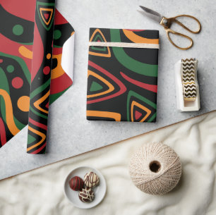Papel De Presente Padrão Abstrato de Formas Tribais em Vermelho, Dou