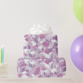 Papel De Presente Padrão Abstrato de Grade Rosa Roxo Geométrico