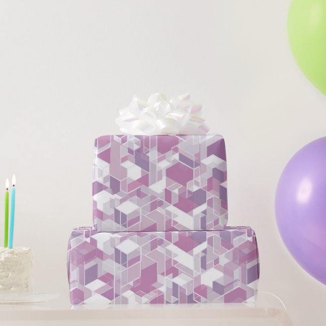 Papel De Presente Padrão Abstrato de Grade Rosa Roxo Geométrico (Presentes para festas)