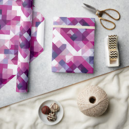 Papel De Presente Padrão Abstrato de Grade Rosa Roxo Geométrico
