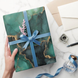 Papel De Presente Padrão Abstrato de Mármore Esmeralda de Luxo Brilh
