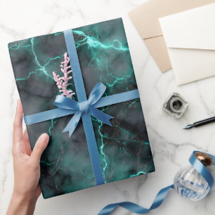 Papel De Presente Padrão Abstrato de Mármore Esmeralda Luxuoso Brilh