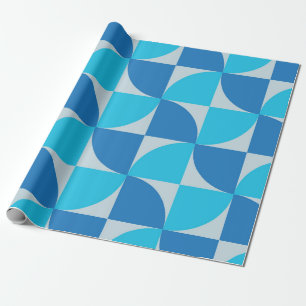 Papel De Presente Padrão Abstrato de Meados do Século em Azul e Turq