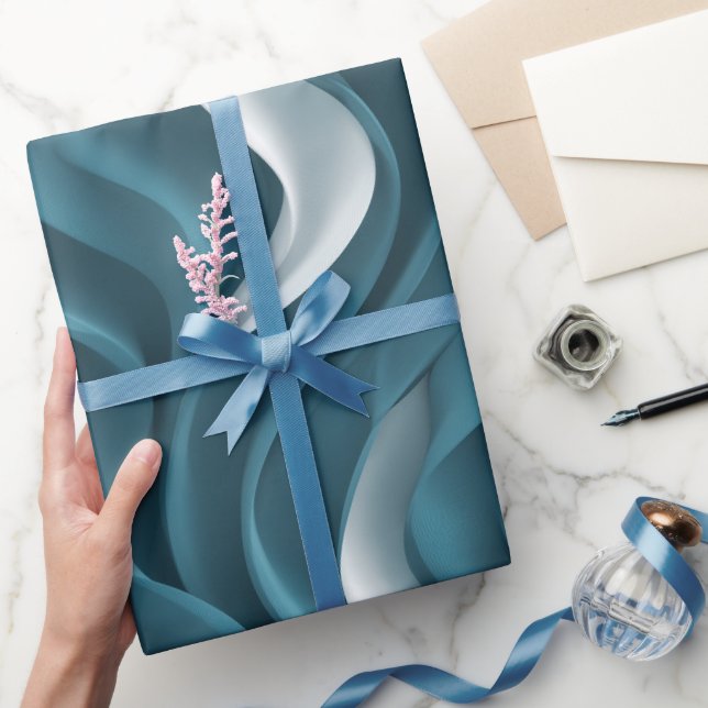 Papel De Presente Padrão Abstrato de Movimento de Onda Azul Teal Mod (Presentear)