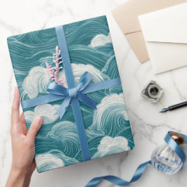 Papel De Presente Padrão Abstrato de Movimento de Onda Azul Teal Mod