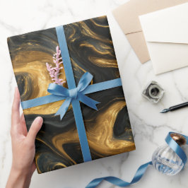 Papel De Presente Padrão Abstrato de Movimento Fluido Dourado Marinh