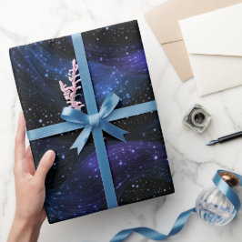 Papel De Presente Padrão Abstrato de Poeira de Estrela Azul Cósmica