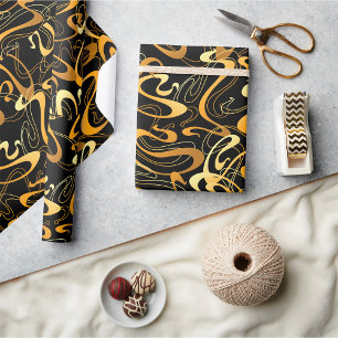 Papel De Presente Padrão Abstrato de Redemoinho Dourado