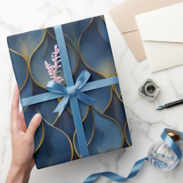 Papel De Presente Padrão Abstrato de Safira Luxuosa Azul-Marinho Dou