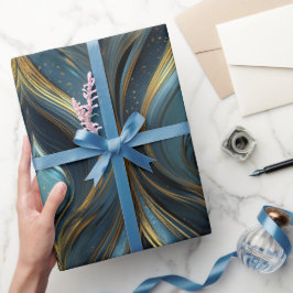 Papel De Presente Padrão Abstrato de Safira Luxuosa Azul Marinho Dou