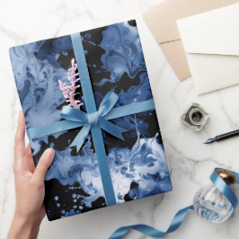 Papel De Presente Padrão Abstrato de Tinta Fluida Índigo Preta