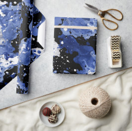 Papel De Presente Padrão Abstrato de Tinta Fluida Índigo Preta