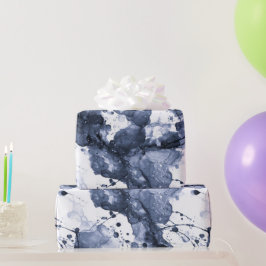 Papel De Presente Padrão Abstrato de Tinta Fluida Índigo Preta