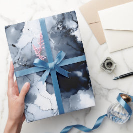 Papel De Presente Padrão Abstrato de Tinta Fluida Preta Índigo Splas