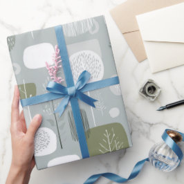 Papel De Presente Padrão Abstrato Equilibrado de Cinza Suave e Salvi