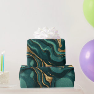 Papel De Presente Padrão Abstrato Escuro Fluido Esmeralda de Luxo Do