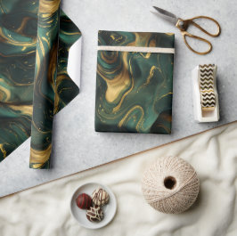 Papel De Presente Padrão Abstrato Escuro Fluido Esmeralda de Luxo Do
