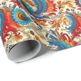 Papel De Presente Padrão Abstrato Flor Dourada Paisley 4