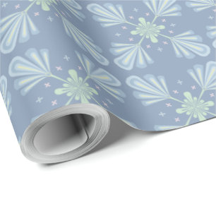 Papel De Presente Padrão Abstrato Floral Azul