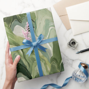 Papel De Presente Padrão Abstrato Floresta Verde Aquarela Fluida