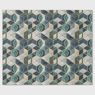 Papel De Presente Padrão Abstrato Geométrico Moderno em Verde Azul e