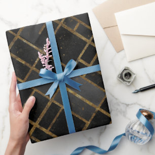 Papel De Presente Padrão Abstrato Geométrico Preto Dourado Contempor