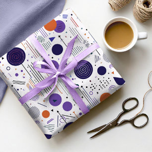 Papel De Presente Padrão Abstrato Geométrico Retrô Roxo Laranja ID10
