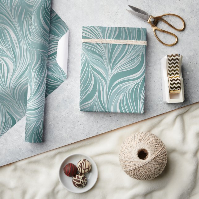 Papel De Presente Padrão Abstrato Moderno em Verde-Menta Água Fresca (Artesanato)