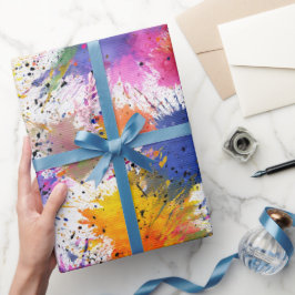 Papel De Presente Padrão Abstrato Multicolorido de Tinta Artística