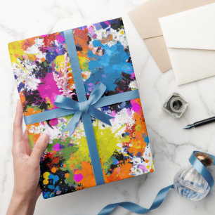 Papel De Presente Padrão Abstrato Multicolorido de Tinta Artística