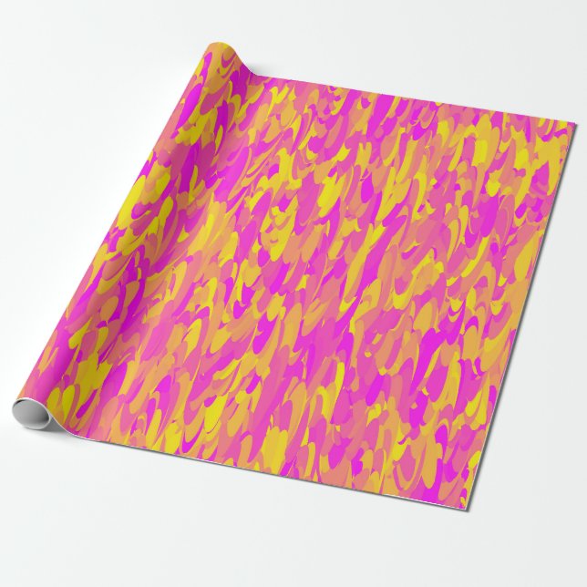Papel De Presente Padrão Abstrato Rosa Amarelo Laranja (Desenrolado)