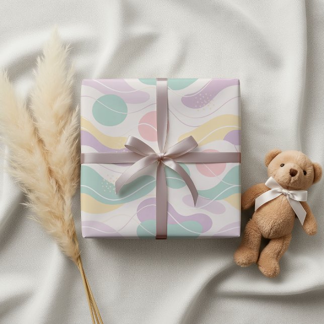 Papel De Presente Padrão Abstrato Seamless Pastel Ondas e Círculos (Criador carregado)