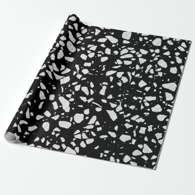 Papel De Presente Padrão abstrato Terrazzo Mosaico preto e branco (Desenrolado)