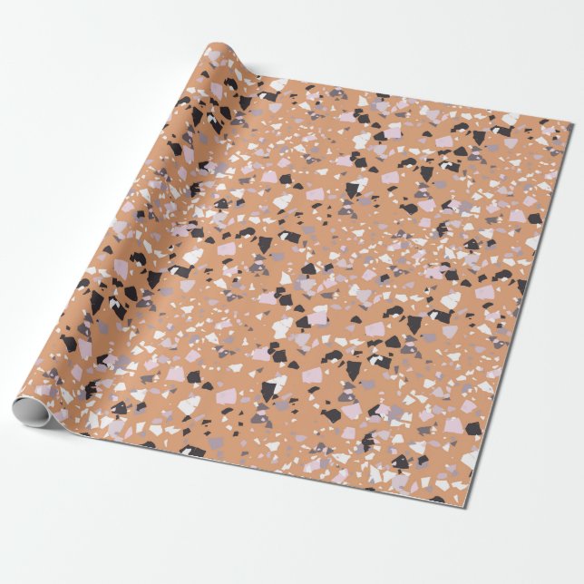 Papel De Presente Padrão Abstrato Terrazzo Terracota  (Desenrolado)