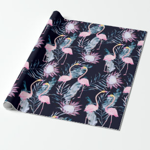 Papel De Presente padrão abstrato tropical com flamingo, protea, l