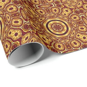 Papel De Presente Padrão Abstrato Vermelho Dourado Boho Marroquino