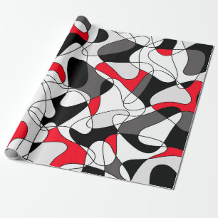 Papel De Presente Padrão abstrato - vermelho, preto e branco.