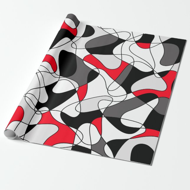 Papel De Presente Padrão abstrato - vermelho, preto e branco. (Desenrolado)