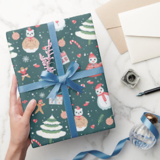 Papel De Presente Padrão Adorável de Natal do Snowman