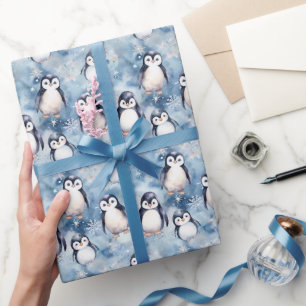 Papel De Presente Padrão Adorável De Pinguim De Inverno