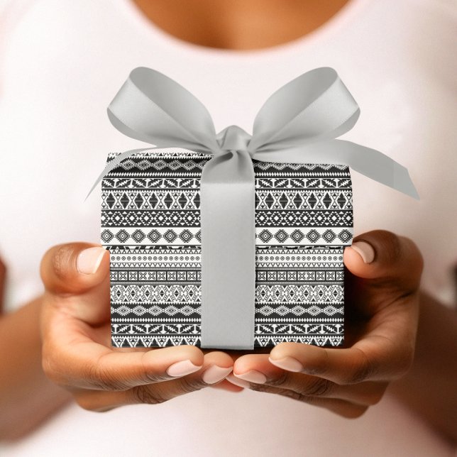 Papel De Presente Padrão Africano Tribal Negro Branco (Criador carregado)